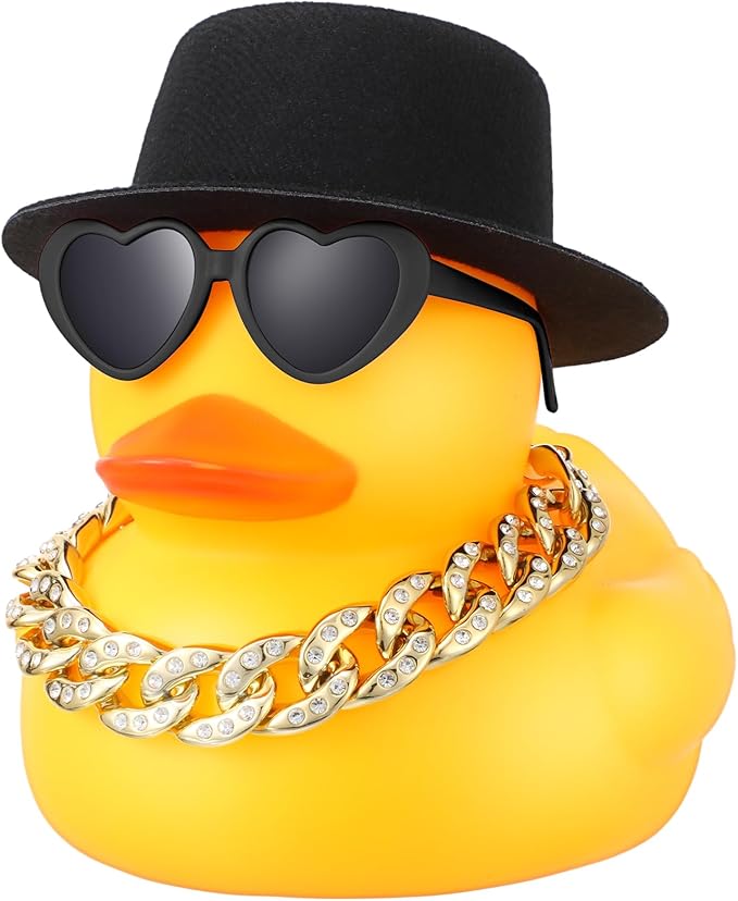 Honoson 6.89 Inches Large Rubber Duck Funny Giant Rubber Duck with Hat and Sunglasses Big Squeaky Duckling Car Ornaments Duckling for Dashboard Decorations Bath Toy(Yellow)
