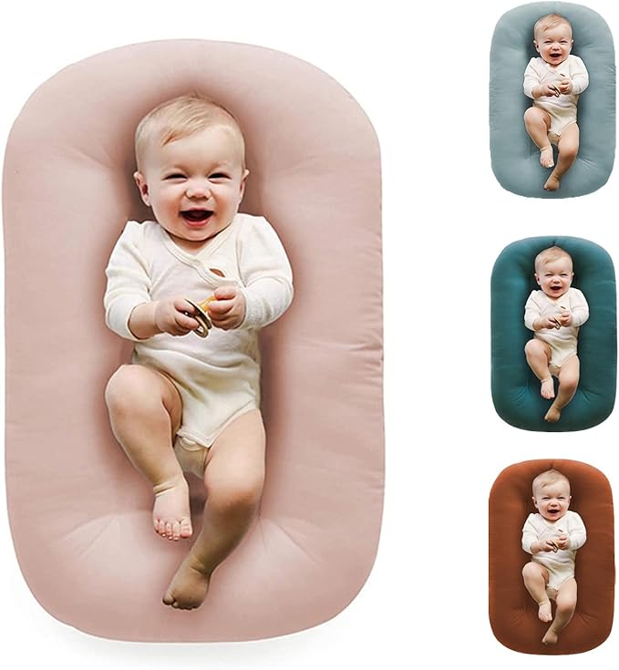 Baby Lounger Play Mat,Baby Lounger for Newborn Tummy Time for Babies in Bed,0° Angle Newborn Loungers Babies Nest for Boys & Girls 0-12 Months(Pink)