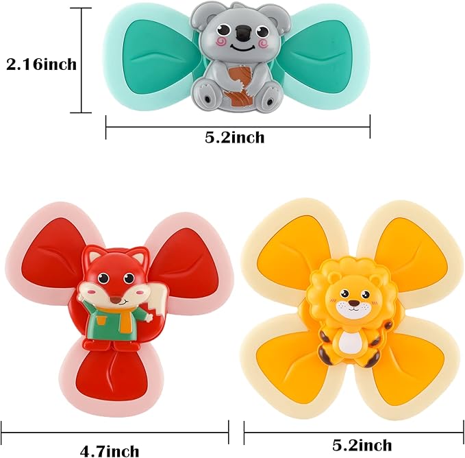 Hundredmore 3PCS Suction Cup Spinner Toy for Baby 12-18Months, Bath Toys for Toddlers 1-3, Boys and Girls 1st Birthday Sensory Toys Gifts