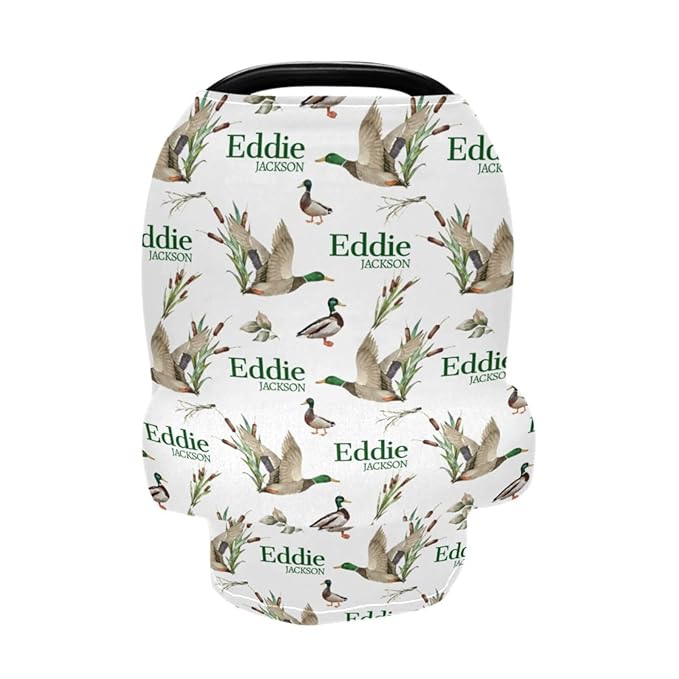 Personalized Baby Car Seat Cover for Boys Girls, Custom Nursing Covers for Breastfeeding with Name, Wild Ducks Infant Stroller Cover, Baby Carseat Canopy for Newborn, Multiuse Car Seat Canopies