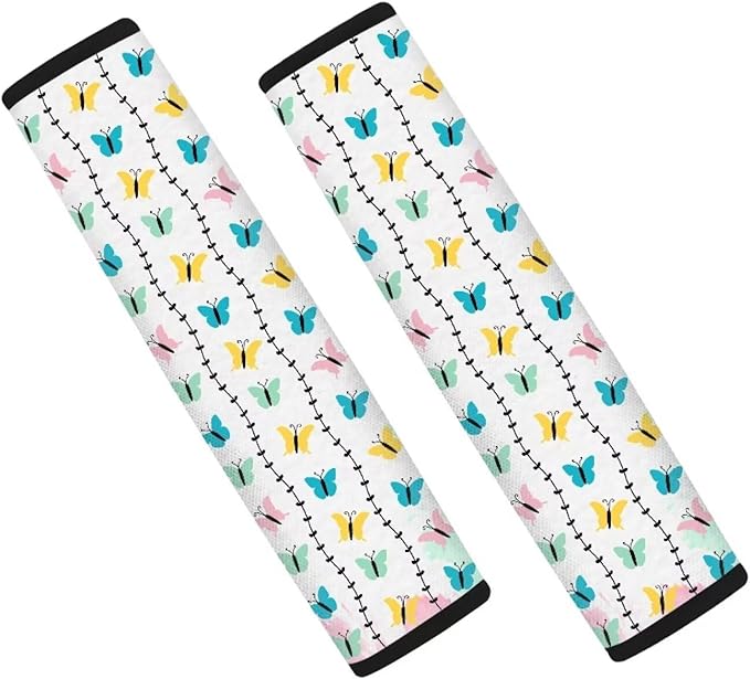 Butterflies Seatbelt Pads Colourful 2 PCS Car Interior Accessories Covers Comfortable Seat Belt Cushion for Adult Women Fabric Seat Strap Pads Shoulder Padding Universal Fit Most Cars SUV