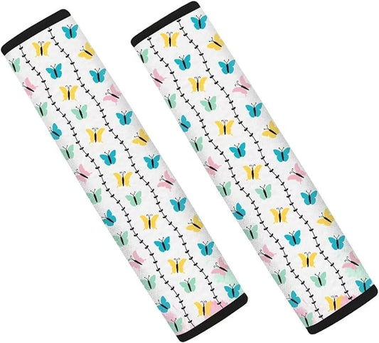 Butterflies Seatbelt Pads Colourful 2 PCS Car Interior Accessories Covers Comfortable Seat Belt Cushion for Adult Women Fabric Seat Strap Pads Shoulder Padding Universal Fit Most Cars SUV