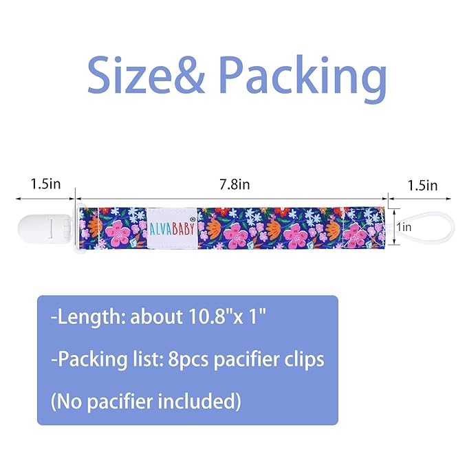 ALVABABY Pacifier Clips 8 Pack Floral Paci Clip Holder Leashes Fits Most Pacifier Binkie Styles Teethers