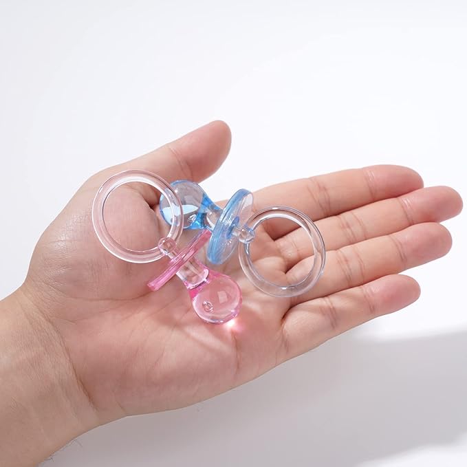 50 Pieces 2.75 Inch Baby Pacifier Baby Shower Plastic Pacifier for Baby Shower Pacifier, Baby Shower Gender Show Party Decoration DIY Baby Shower Birthday Party Gift (Pink and Blue)