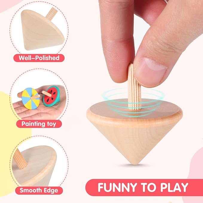 NUOBESTY 12Pcs Wood Spinning Tops, DIY Blank Painting Gyroscope Toy for Kids Art Crafts, Unfinished Hand Painted Spin Top Bulk for Classroom, Party Favors, Kindergarten Education