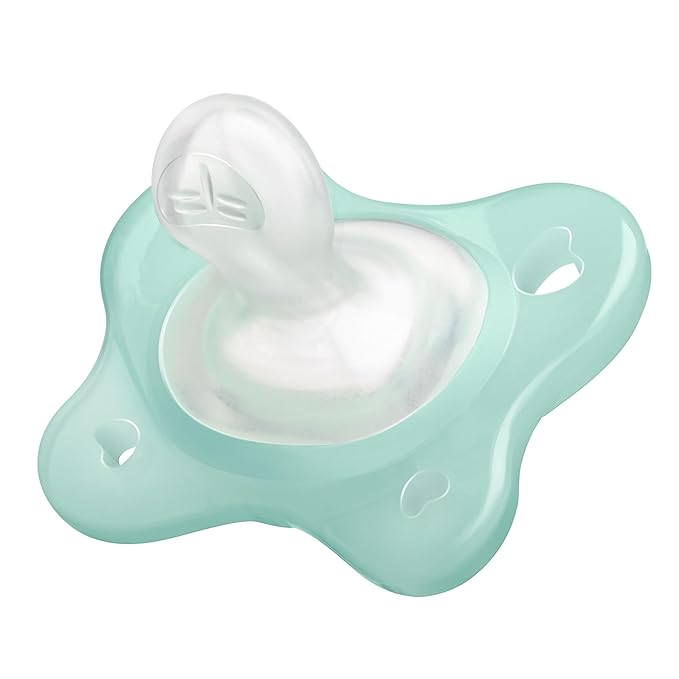Chicco PhysioForma Dual Soft Orthodontic Pacifier for Babies 0-2 Months, 100% Soft Silicone, Supports Breathing, One-Piece Design, Included Sterilizing Case, BPA Free, 2-Pack, Seafoam