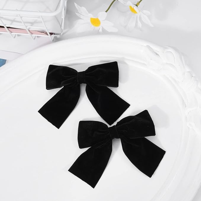 2PCS Velvet Hair Bows Black Hair Ribbon Clips 4" Big Fall Alligator Clips Hair Accessories for Women Girls Toddlers Kids Baby