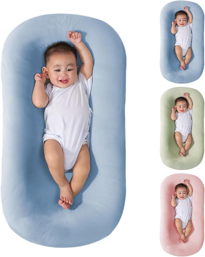 Baby Lounger for Newborn, Soft Organic Cotton Breathable Infant Lounger for Baby Play and Rest (Blue)
