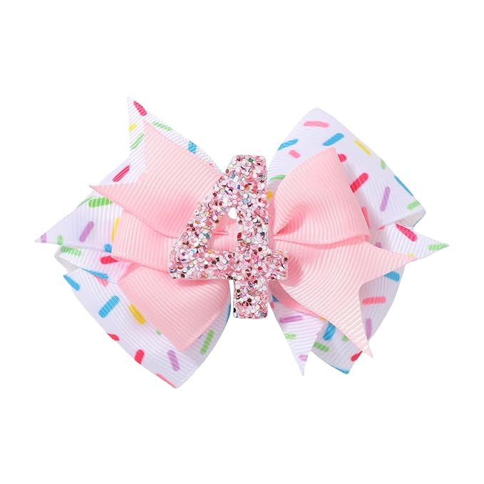 Birthday Hair Bow Hair Clips for Girls 1 2 3 4 5 6 Years, Baby Girl Accessories Bow Birthday Decorations, Pink Baby Girls Ice Cream Hair Bows Clips for 4th