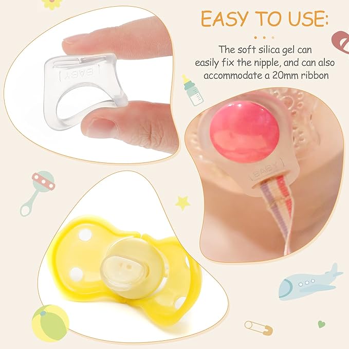 Patelai 15 Pieces Soft Silicone Baby Pacifier Clips Holders Silicone Adapter Rings Holder Baby Nipple Rings Dummy Nipple Holder for Pacifiers(Transparent)