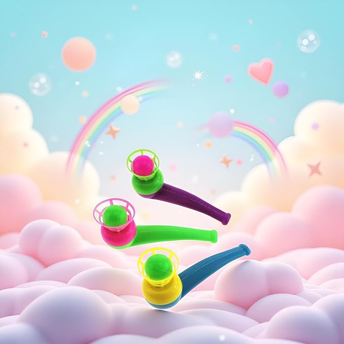 3Pcs Suspended Blowing Pipe Floating Ball Training Floating Blowing Balls Plastic Balls for Floating Blow Pipe Ball Activity Centers