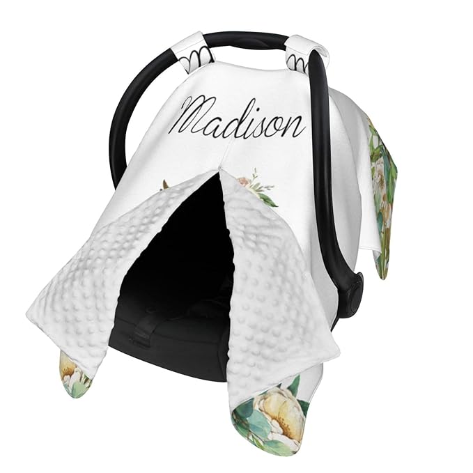 Custom Baby Car Seat Canopy with Name, Personalized Stroller Baby Car Seat Covers for Boys Girls, Minky Nursing Carseat Cover for Breastfeeding, Car Seat Canopies for Infant Newborn(Owl)