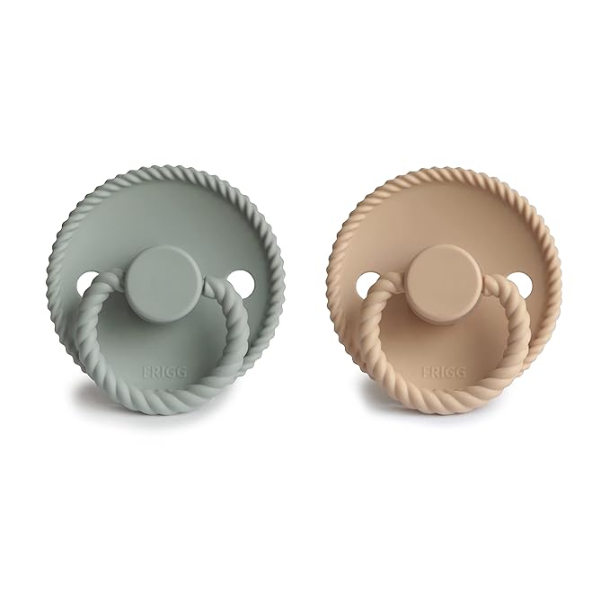 FRIGG Rope Natural Rubber Baby Pacifier | Made in Denmark | BPA-Free (Sage/Croissant, 0-6 Months)
