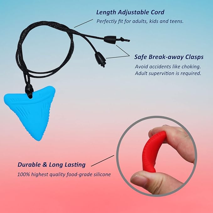Sensory Chew Necklaces for Kids, Shark Tooth Silicone Chewy Necklace 6 Pack for Autism/ADHD/SPD, Autism Sensory Toys Reduce Chewing Fidgeting for Boys Girls Adults Chewer
