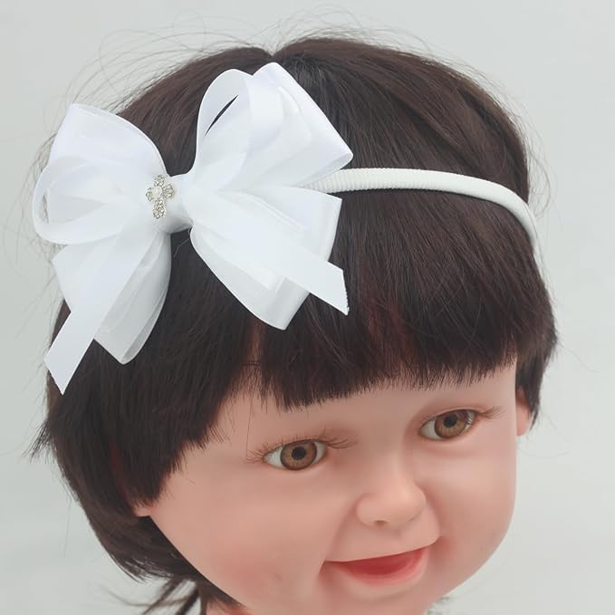 Nihao Baby White Lace Bow Big Baptism Headband for Baby Girls -1 PCS