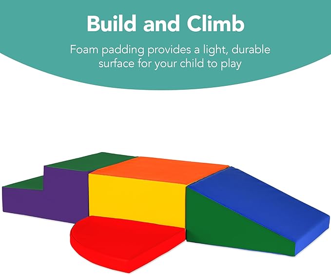 Best Choice Products Soft Foam Climbing Blocks for Toddlers, 4-Piece Baby Play Set, Easy-Clean Vinyl Foam Shapes, Safe Certified Materials, Early Learning Motor Skill Development Toy - Multicolor