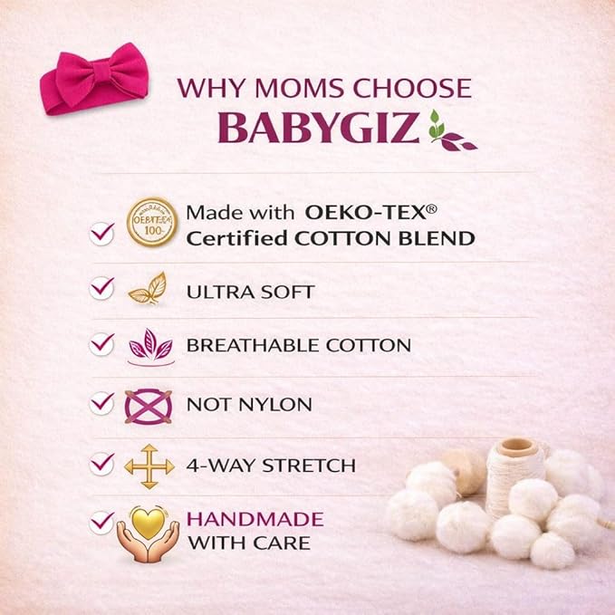 Newborn Baby Girl Headband 0–6 Months – Soft Cotton Big Bow Headband for Infants, Stretchy Baby Hair Band, 4.3" (11 cm) Bow, 2.4" (6 cm) Band (Red, 0-6 Month)