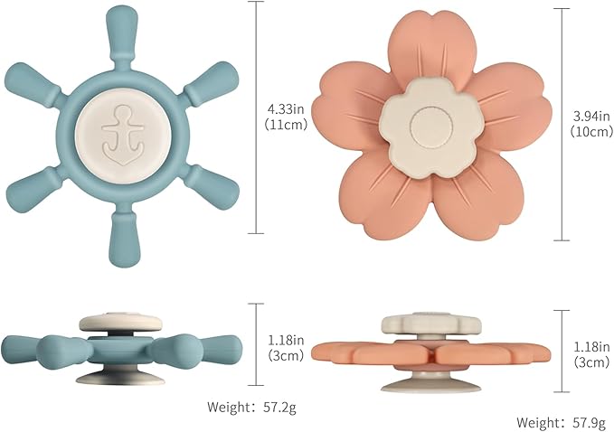 Suction Cup Spinner Toys | Baby Bath Toys for Kids Ages 1-3 | Suction Toys, Baby Toys, Sensory Toys for Car Travel, Table, Highchair, Window, Bathtub (Sand+Cream)