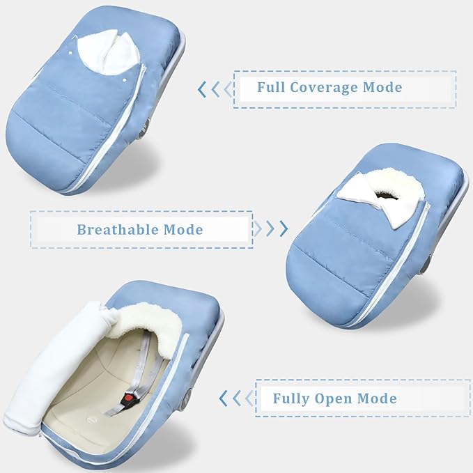 Car Seat Cover Baby Winter, Waterproof Carseat Covers Newborn Boy, Windproof Infant Car Seat Cover Warm & Breathable Use Universal Blue