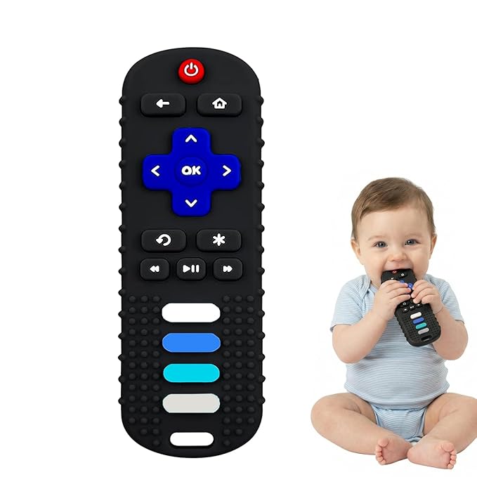 Silicone Baby Teething Toys,Teething Toys for Babies 3 6 18 24 Months,Baby Silicone Chew Toys,Remote Control Shape Teether Toys,BPA Free(N-Black)