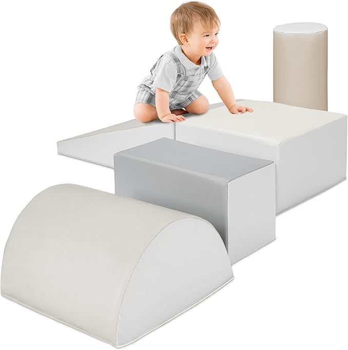 Best Choice Products Soft Foam Climbing Blocks for Toddlers, 5-Piece Baby Play Set, Easy-Clean Vinyl Foam Shapes, Safe Certified Materials, Early Learning Motor Skill Development Toy - Neutral