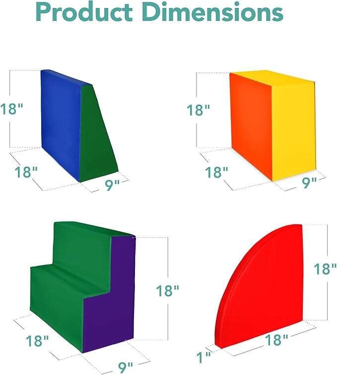 Best Choice Products Soft Foam Climbing Blocks for Toddlers, 4-Piece Baby Play Set, Easy-Clean Vinyl Foam Shapes, Safe Certified Materials, Early Learning Motor Skill Development Toy - Multicolor