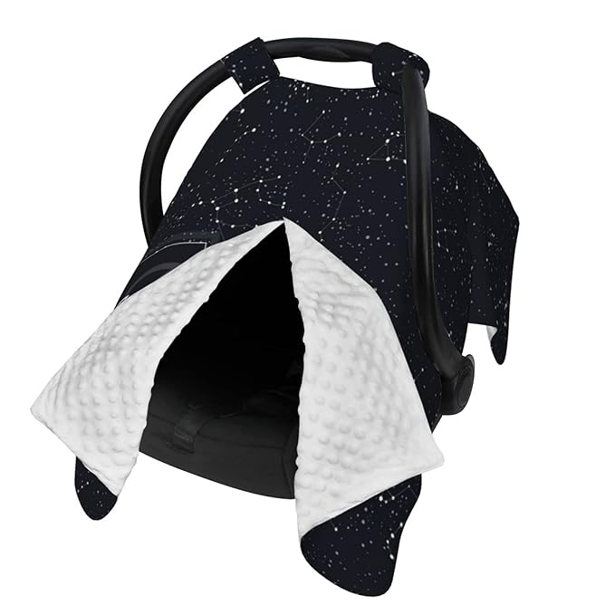 Personalized Constellation Baby Car Seat Canopy for Babies with Name, Custom Car Seat Covers for Boys Girls, Peekaboo Opening Minky Nursing Breastfeeding Cover Infant Stroller Canopies for Newborn