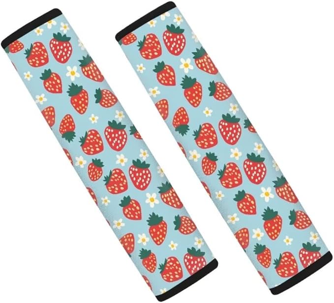 Strawberry Print Car Seat Belt Cover Soft Car Safety Seat Belt Strap Shoulder Pad for Women Men 2 Pack Universal Size