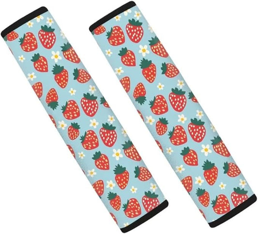 Strawberry Print Car Seat Belt Cover Soft Car Safety Seat Belt Strap Shoulder Pad for Women Men 2 Pack Universal Size
