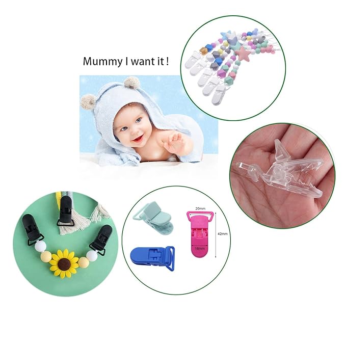 25Pcs Pacifier Clips Holders Suspender Mitten Binky Clip for DIY Dummy Chain Baby Blankets Bib Holder Suit for 20mm Ribbon (Mix 20 Color)