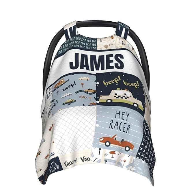 Personalized Baby Car Seat Canopy for Babies with Name, Custom Car Seat Covers for Boys, Car Nursing Breastfeeding Stroller Cover Infant Carseat Canopies for Newborn, OneSize
