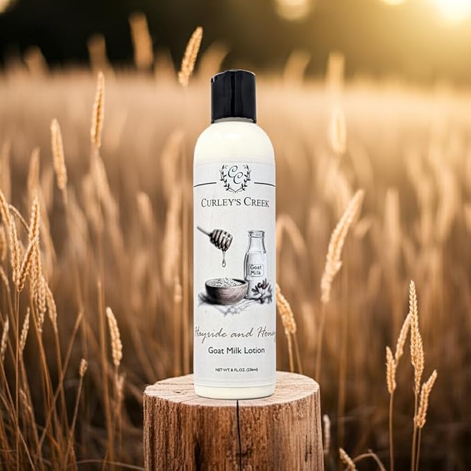 Curley's Creek Goat Milk Lotion | Handmade Natural Skincare | 4 ounce & 8 ounce 8 ounce, Hayride & Honey (Oatmeal Milk & Honey)