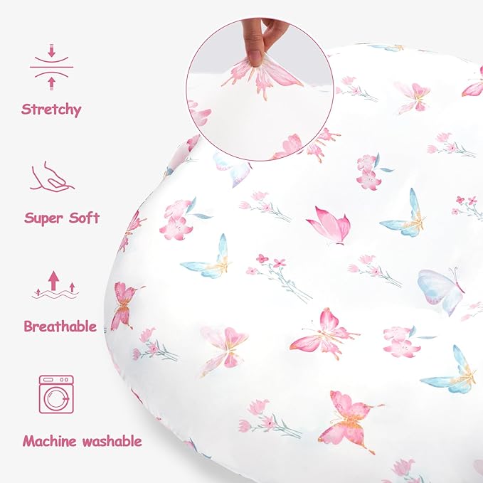 Newborn Lounger Cover, Baby Lounger Cover for Girls Boys, Soft Removable Slipcover Fits Newborn Lounger, Pink Butterfly (Cover Only)