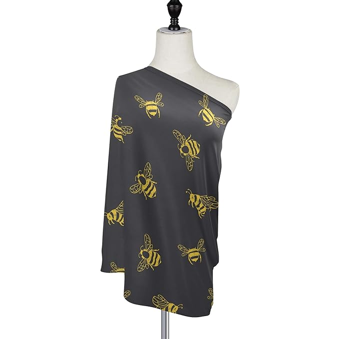 Cartoon Bee Insect Doodle Pattern Stretchy Baby Car Seat Cover Infant Canopy Nursing Covers Breastfeeding Cover Breathable Windproof Winter Scarf for Boys Girls