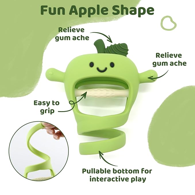 Baby High Chair Suction Toys Teething Chew - Silicone Apple Teething Relief Toys Silicone Teethers Table Toys, Food Grade Silicon for 6 12 18 Months(Green)