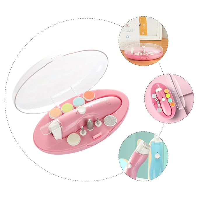 Ipetboom 1 Set Nail Nail Drill Kit Nail Files Nail Kits Electric Nail File Kit Nail Kit Bag Children Electric Manicure Kit Electric Polish Sharpener Electric Nail Trimmer Kit, 11.8x4cm, Pink