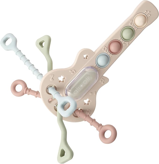 Ali+Oli Baby Guitar Pop Activity Toy – Silicone Sensory Pop Toy with Textured Teething Handles, Interactive Popping Buttons, Fine Motor Skill Toy for Babies and Toddlers