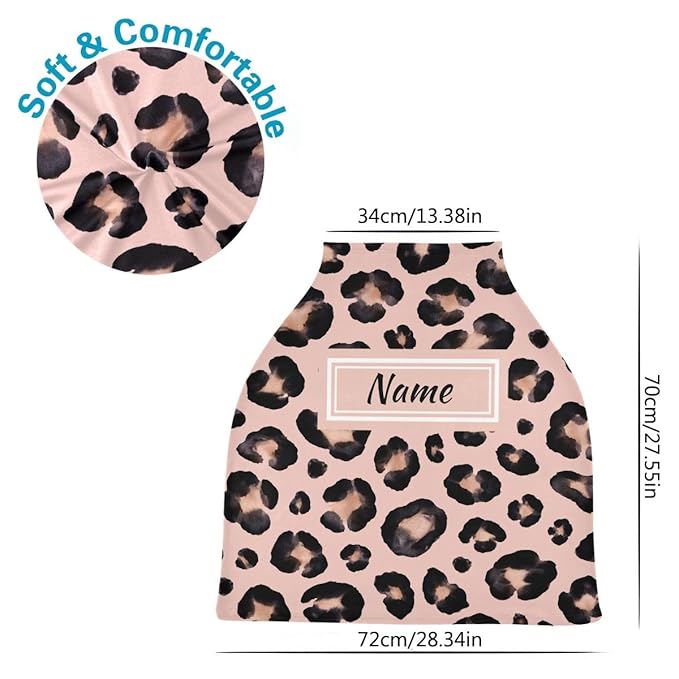 Custom Snow Leopard Pink Beige Baby Car Seat Cover Personalized Your Name Nursing Covers Breastfeeding Scarf Infant Carseat Canopy for Mom Baby Gift