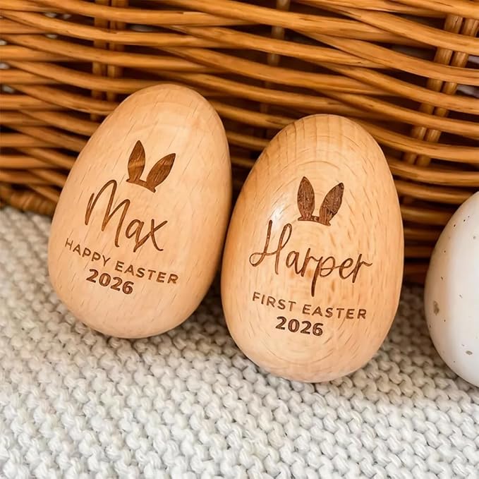 Personalized Musical Easter Egg Shaker 2026, Wooden Easter Eggs, First Easter Gifts for Baby, Easter Gift for Kids, Birthday Gift Idea (1.6" x 2.4")