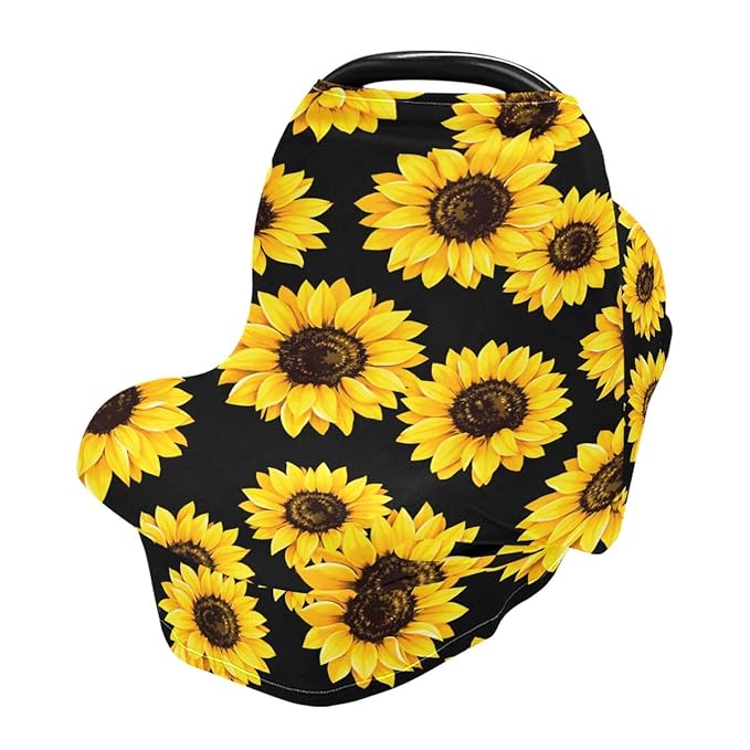 Sunflower Baby Car Seat Covers, Carseat Canopy Cover Nursing Cover Breastfeeding Scarf for Babies Stretchy Coverage, Infant Stroller Covers for Boys Girls