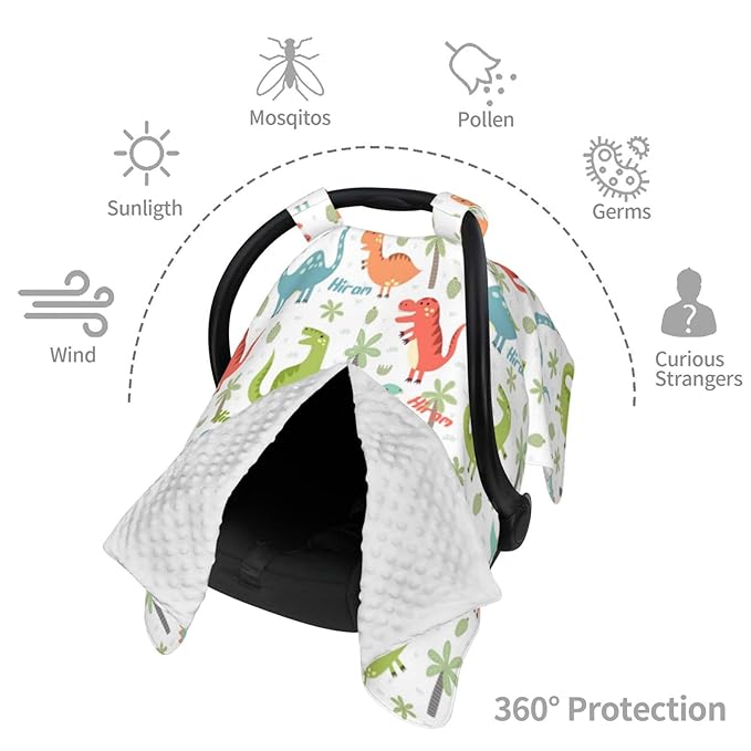 Personalized Car Seat Covers for Babies Boys, Customized Dinosaur Baby Carseat Cover with Name, Custom Baby Carrier Covers, Nursing Cover Breastfeeding Scarf Stroller Canopy for Infant Newborn