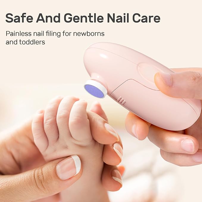Baby Nail Trimmer Electric, Safe Nail Clippers Set for Newborn, Infant & Toddler, 8 Grinding Heads, Baby Nail File & Polish, Gentle & Quiet, Grooming Kit for Kids, Pink