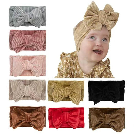 JIAHANG Baby Bows Turban Knotted Head Wraps, Corduroy Big Hair Bow Headbands, Stretchy Hair bands for Newborn Infant Toddlers Girls