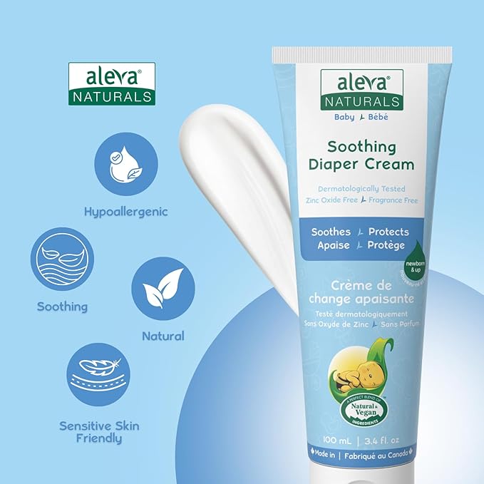 Aleva Naturals Soothing Baby Diaper Cream for Newborn and Toddlers, Fragrance-Free, Organic Shea Butter, Aloe Vera, Calendula Extracts and Sensitive Skin Friendly - 3.4 Fl Oz