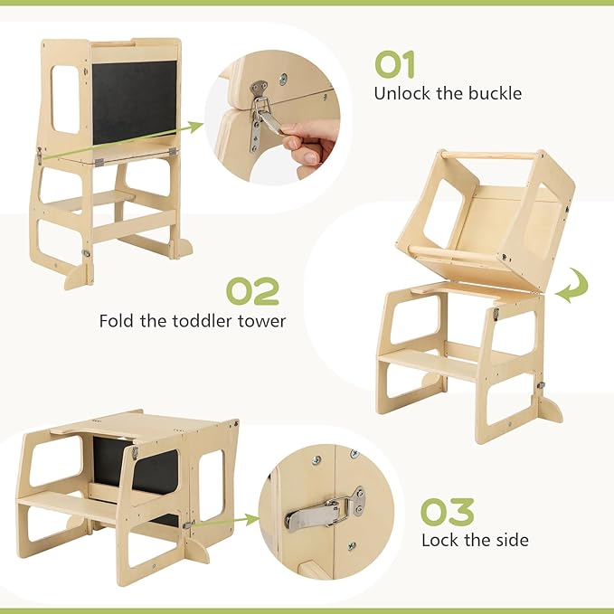Olakids Pikler Triangle Set 8 in 1 Climbing Toys for Toddlers Foldable Wood Montessori Jungle Gym with Toddler Tower Angle Adjustable Ladder Ramp Slide Indoor Playground Baby Climber