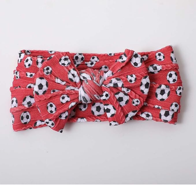 Baby Baseball Headband with Bow Headwear Sport Soccer Headband Bowknot Wide Hair Band Football Hair Bow for Toddler Infant TSFD55 (Red Soccer Pattern)