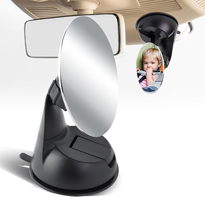 Auto Dynasty Adjustable 85mm Baby Infant Round Back Seat Mirror Rear View Monitor + Suction Cup Mounted Base