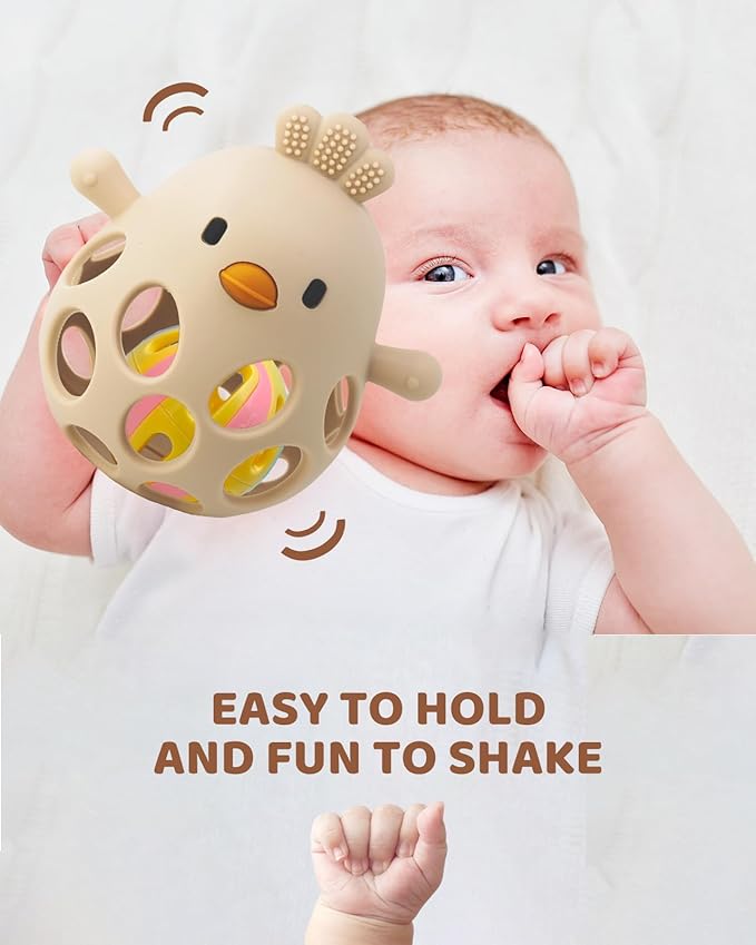 Baby Teething & Rattle Toy Set for Over 3 Months, Food Grade Silicone Teething Mitten and Rattle Teething Toy