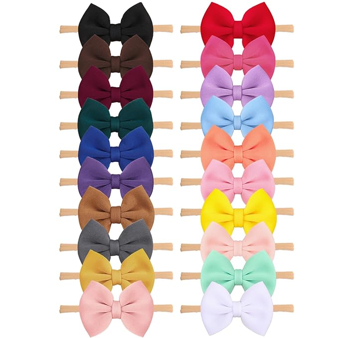 XIMA 20pcs Baby Puff Bow Headband,Boutique Single Puff Bows Headbands for Baby Girls,Hair Band Hair Accessories for Infants Newborn Toddler