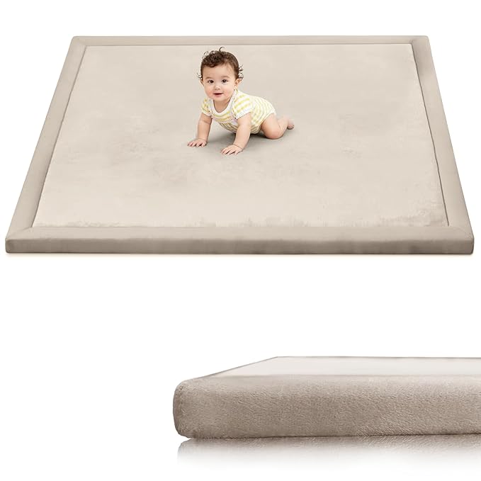 Ultra Soft Baby Play Mat for Floor, 50"x50" Playpen Mat, 1.3" Thick Memory Foam, Non-Slip Tummy Time Mat for Infants, Toddlers, and Kids – Water-Repellent Coral Velvet, Easy Care